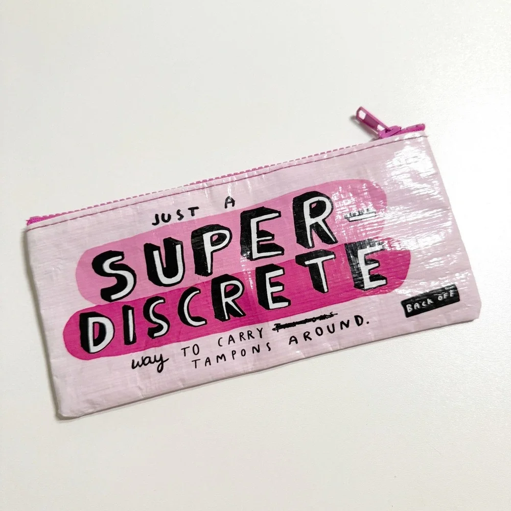 Blue Q Zipper Pouch Pink Super-Discrete Tampon Bag Recycled Funny Novelty Gift